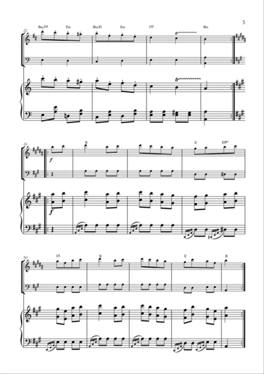 W. A. Mozart - Turkish March (Alla Turca) (with chords) for Trumpet in Bb, Cello and Piano Trumpet Duet scores gallery preview page 3