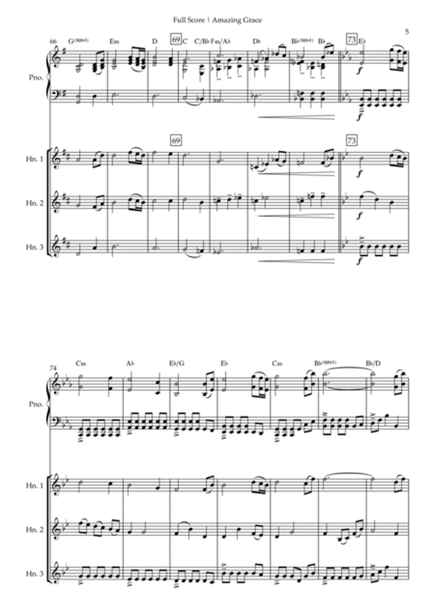 Amazing Grace (John Newton, E. O. Excell) for Horn in F Trio and Piano Accompaniment with Chords image number null