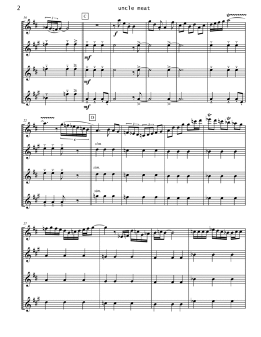 Uncle Meat Saxophone Quartet scores gallery preview page 2