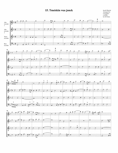 Tmeiskin was jonck (arrangement for 4 recorders)