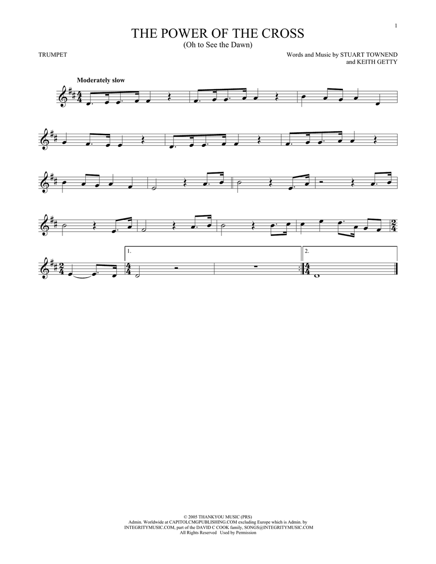 The Power Of The Cross (Oh To See The Dawn) Trumpet Solo scores gallery preview page 1