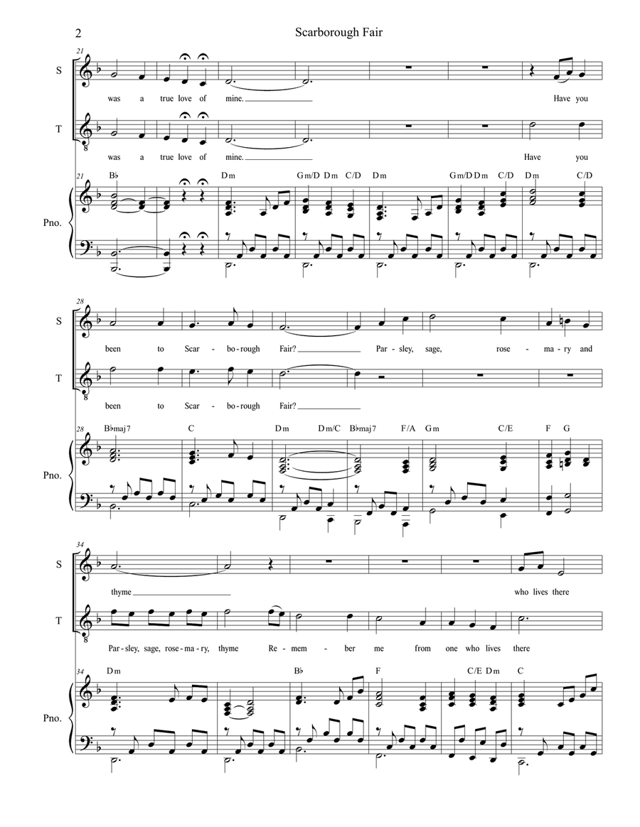 Scarborough Fair (Duet for Soprano and Tenor Solo) Tenor Voice scores gallery preview page 3