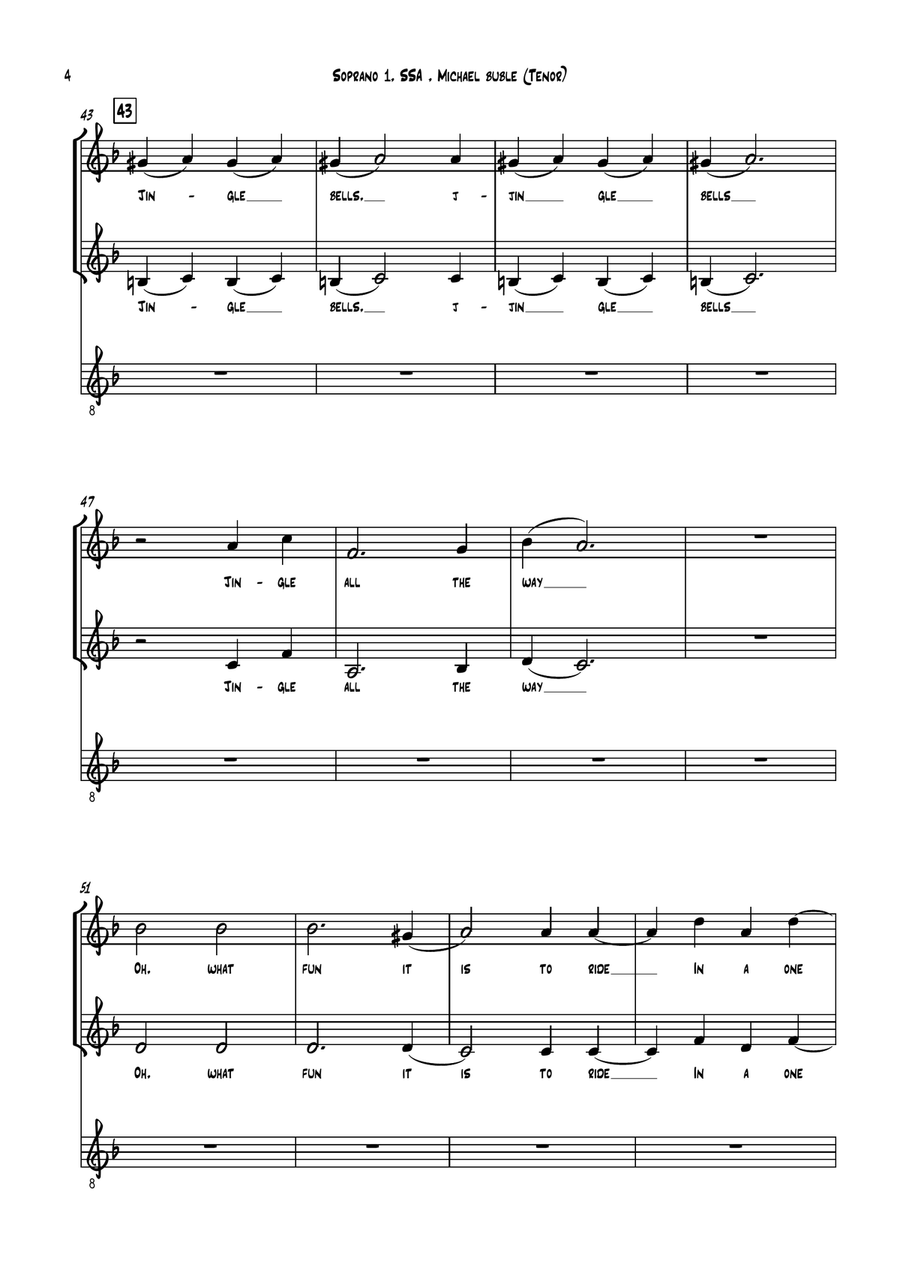 Michael Bublé - Jingle Bells (ft. The Puppini Sisters) - for SSA and Tenor solo SSA scores gallery preview page 4