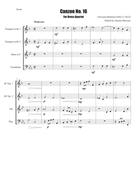 "Canzon No. 16" for Brass Quartet - Giovanni Battista Grillo image number null