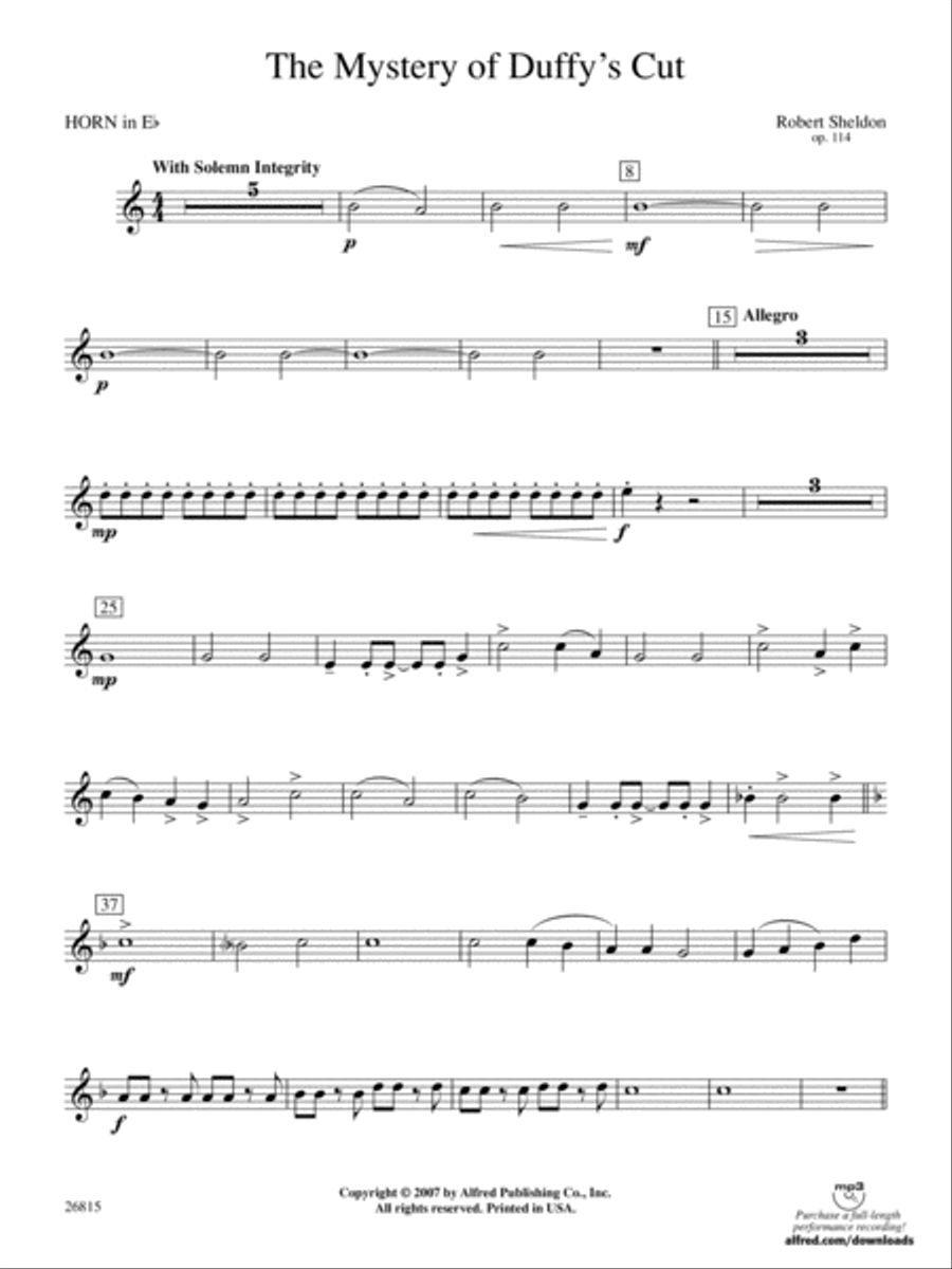 The Mystery of Duffy's Cut: (World Part) 1st Horn in E-flat Concert Band scores gallery preview page 1