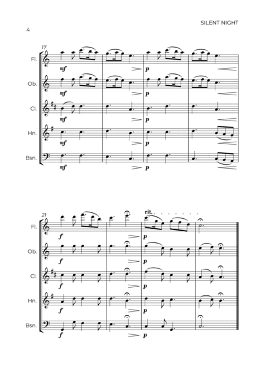 SILENT NIGHT - WIND QUINTET Woodwind Quintet scores gallery preview page 4