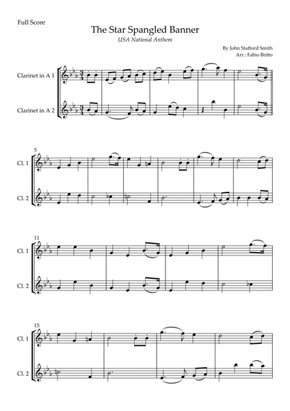 The Star Spangled Banner (USA National Anthem) for Clarinet in A Duo image number null