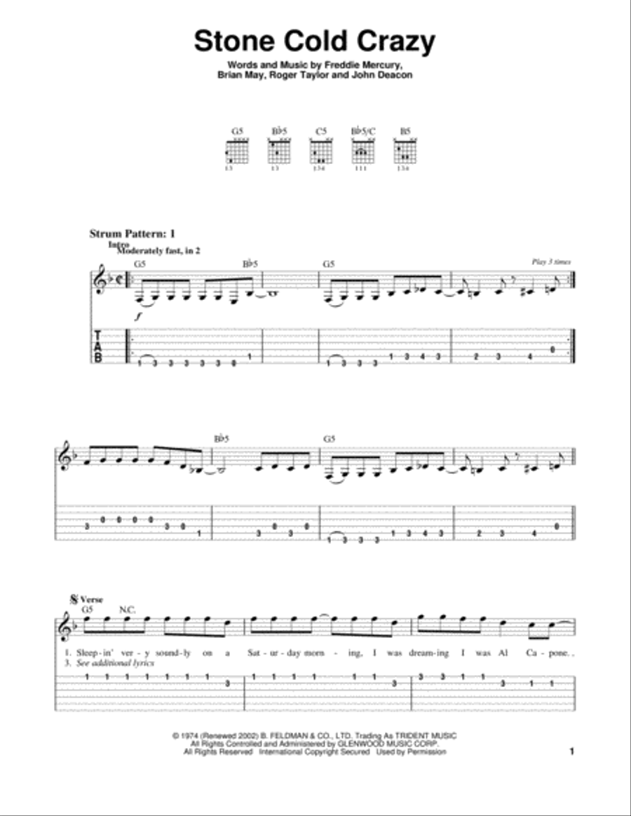 Stone Cold Crazy Acoustic Guitar scores gallery preview page 1