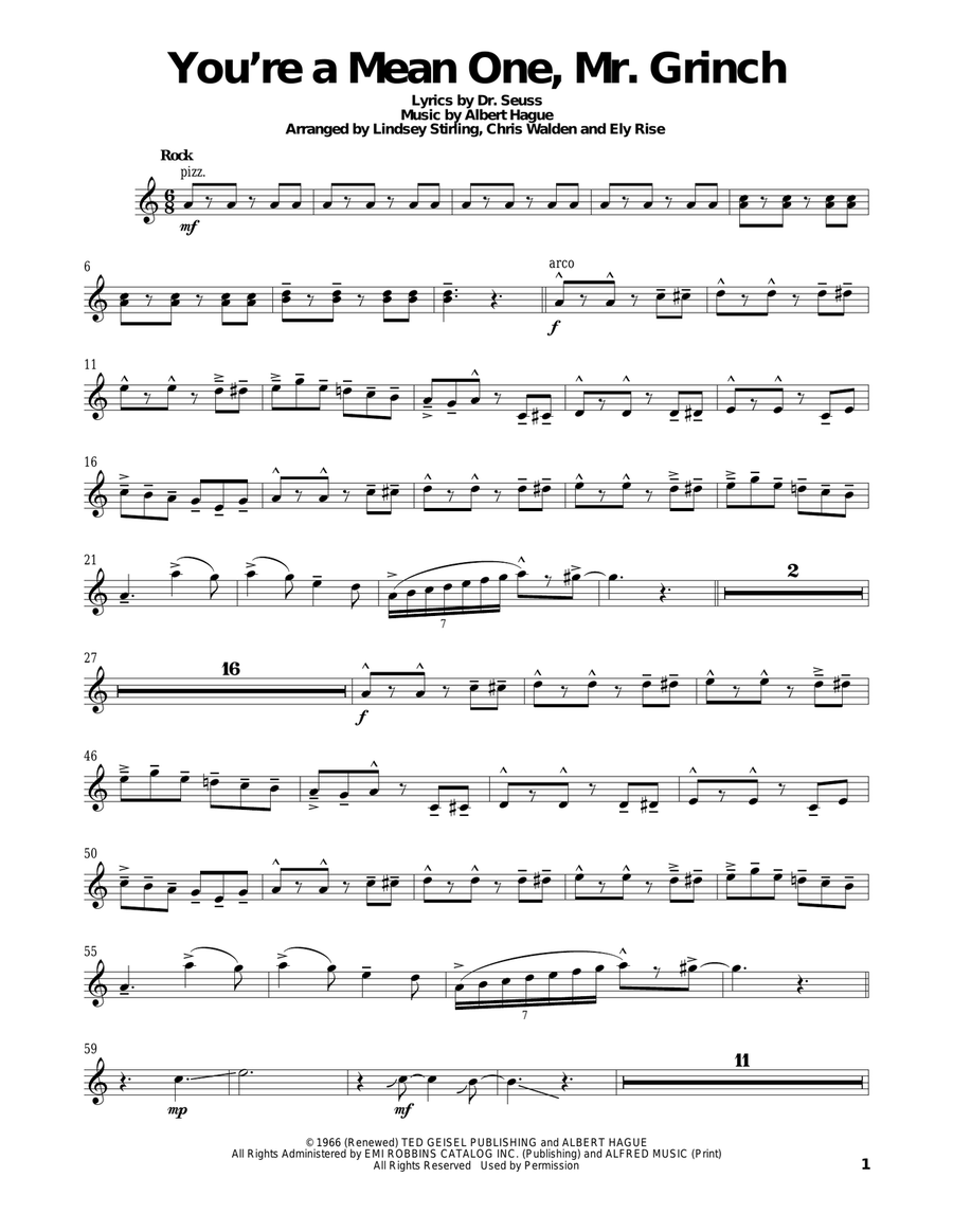 You're A Mean One, Mr. Grinch Violin Solo scores gallery preview page 1