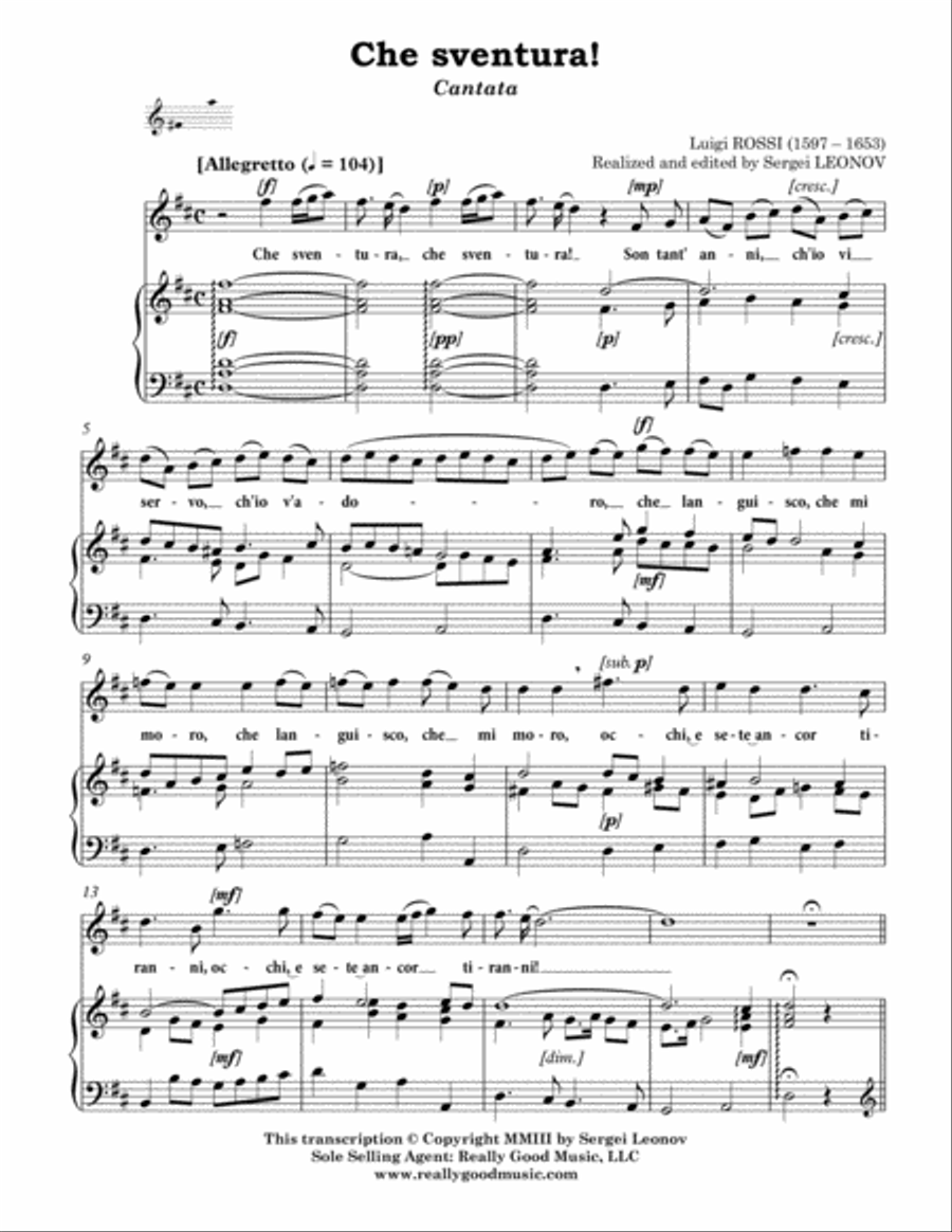 ROSSI Luigi: Che sventura!, cantata for Voice (Soprano/Tenor) and Piano (D major) Tenor Voice scores gallery preview page 3