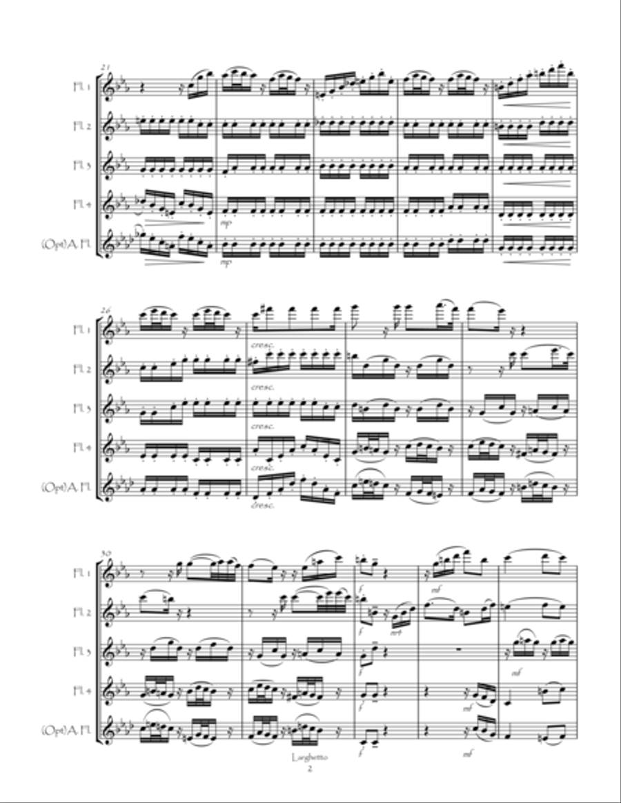 Larghetto from String Quartet Op90 for Flute Quartet Flute Quartet scores gallery preview page 3