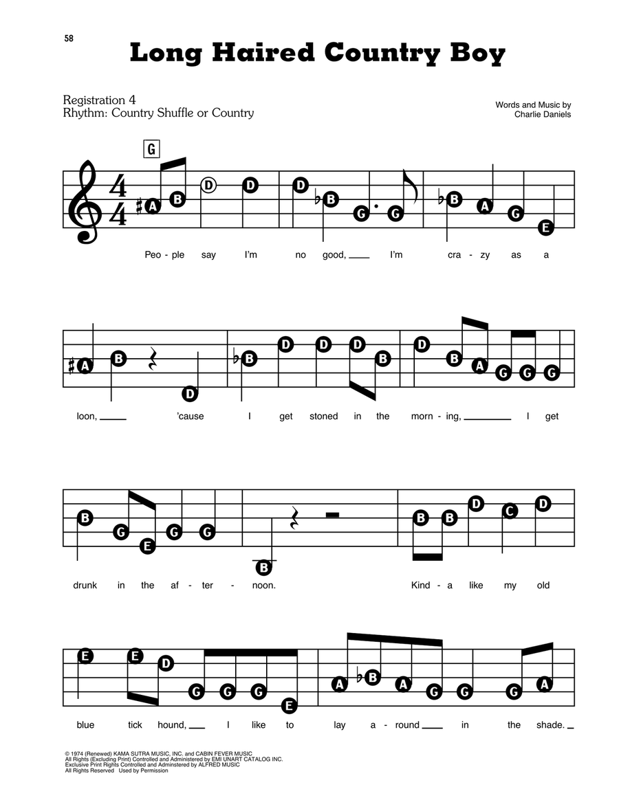 Long Haired Country Boy Electronic Keyboard scores gallery preview page 1