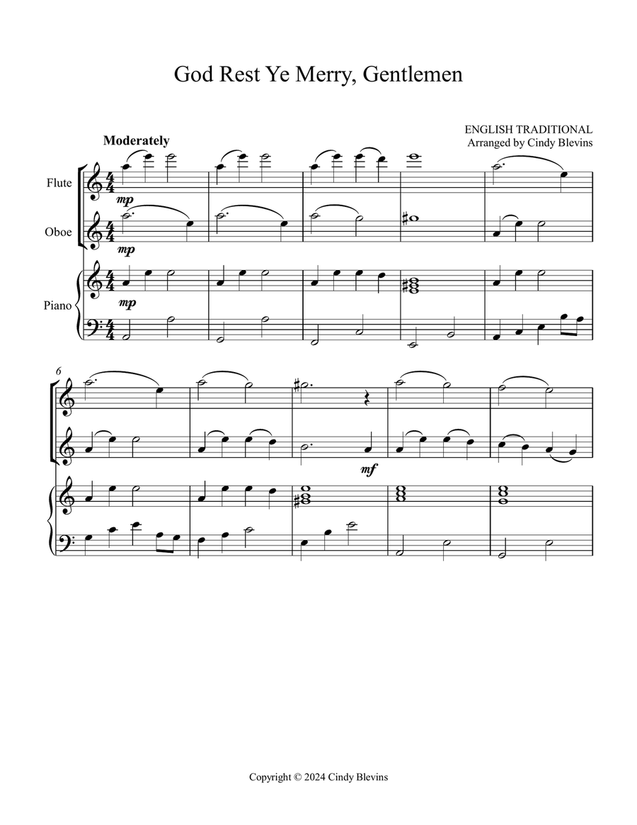 God Rest Ye Merry, Gentlemen, for Flute, Oboe and Piano Woodwind Duet scores gallery preview page 2