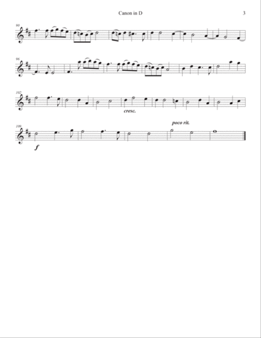 Pachelbel Canon in D for Flute or Violin or Mandolin and Guitar Chamber Music scores gallery preview page 3