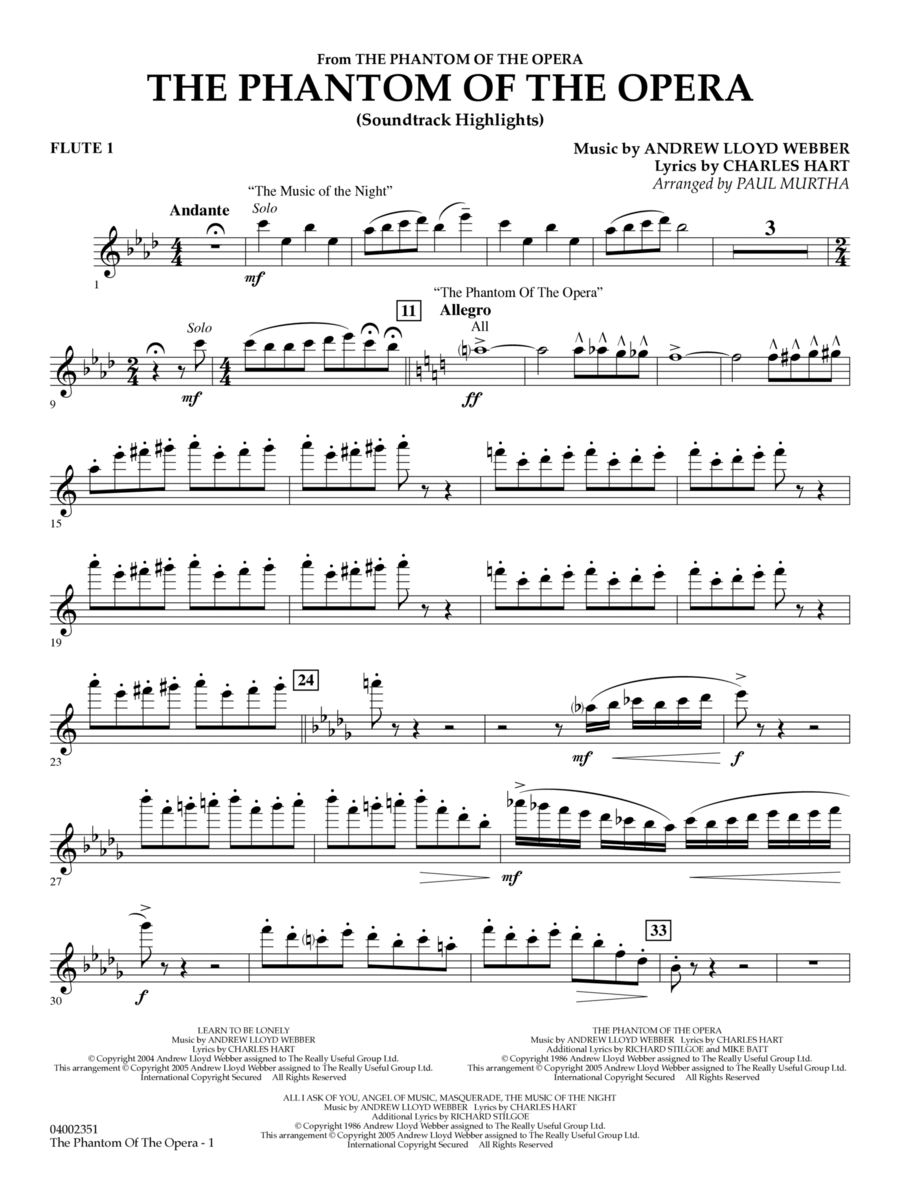 The Phantom Of The Opera (Soundtrack Highlights) (arr. Paul Murtha) - Flute 1 Concert Band scores gallery preview page 1