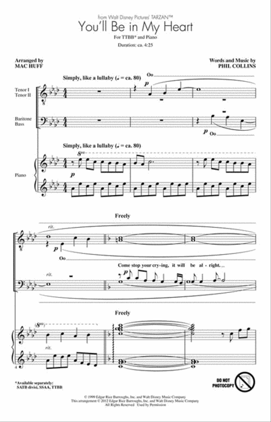 You'll Be in My Heart TTBB scores gallery preview page 2