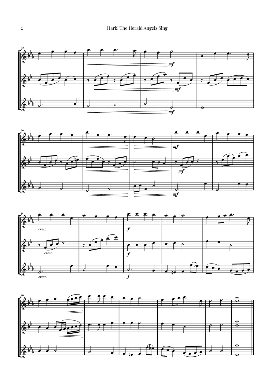 Hark! The Herald Angels Sing Trio Arrangement | Christmas Carol Sheet Music Woodwind Trio scores gallery preview page 2