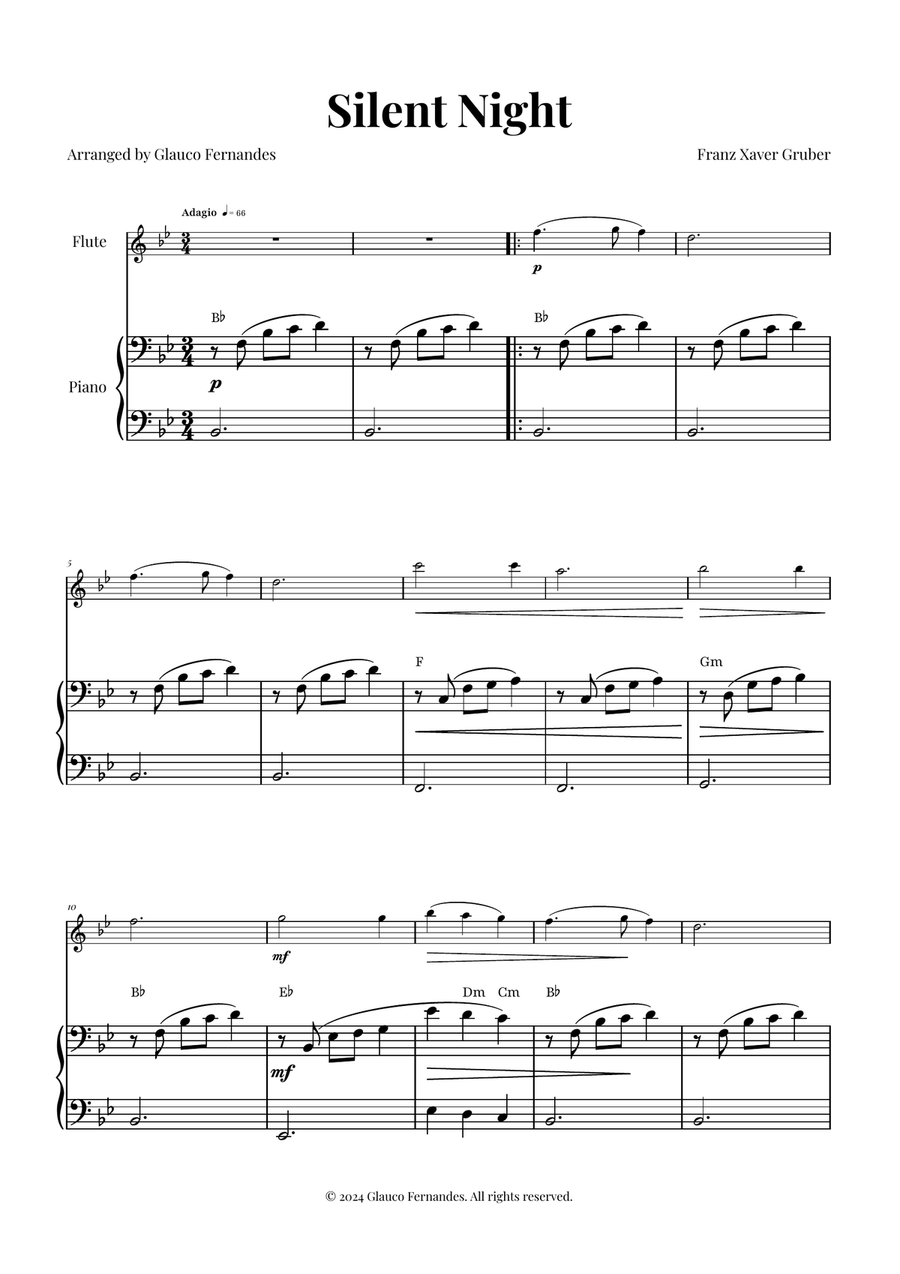 Silent Night | BEAUTIFUL Arrangement Flute Solo scores gallery preview page 1