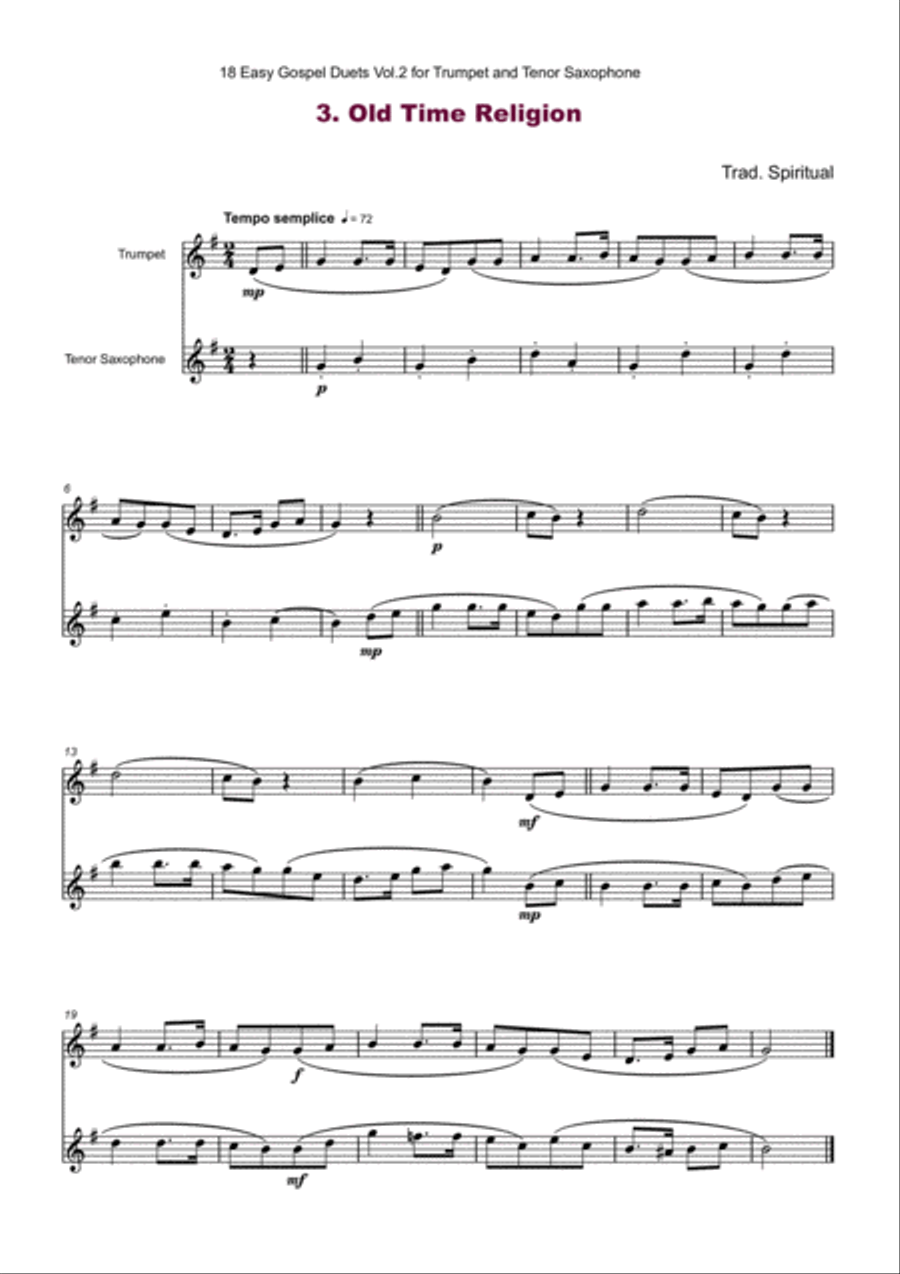 18 Easy Gospel Duets Vol.2 for Trumpet and Tenor Saxophone Tenor Saxophone scores gallery preview page 5