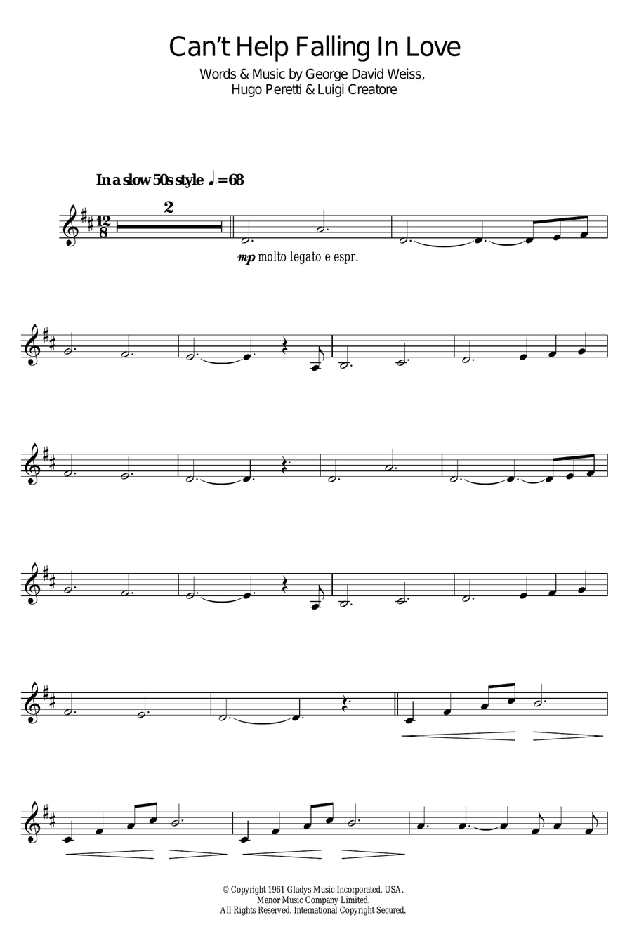 Can't Help Falling In Love Clarinet Solo scores gallery preview page 1