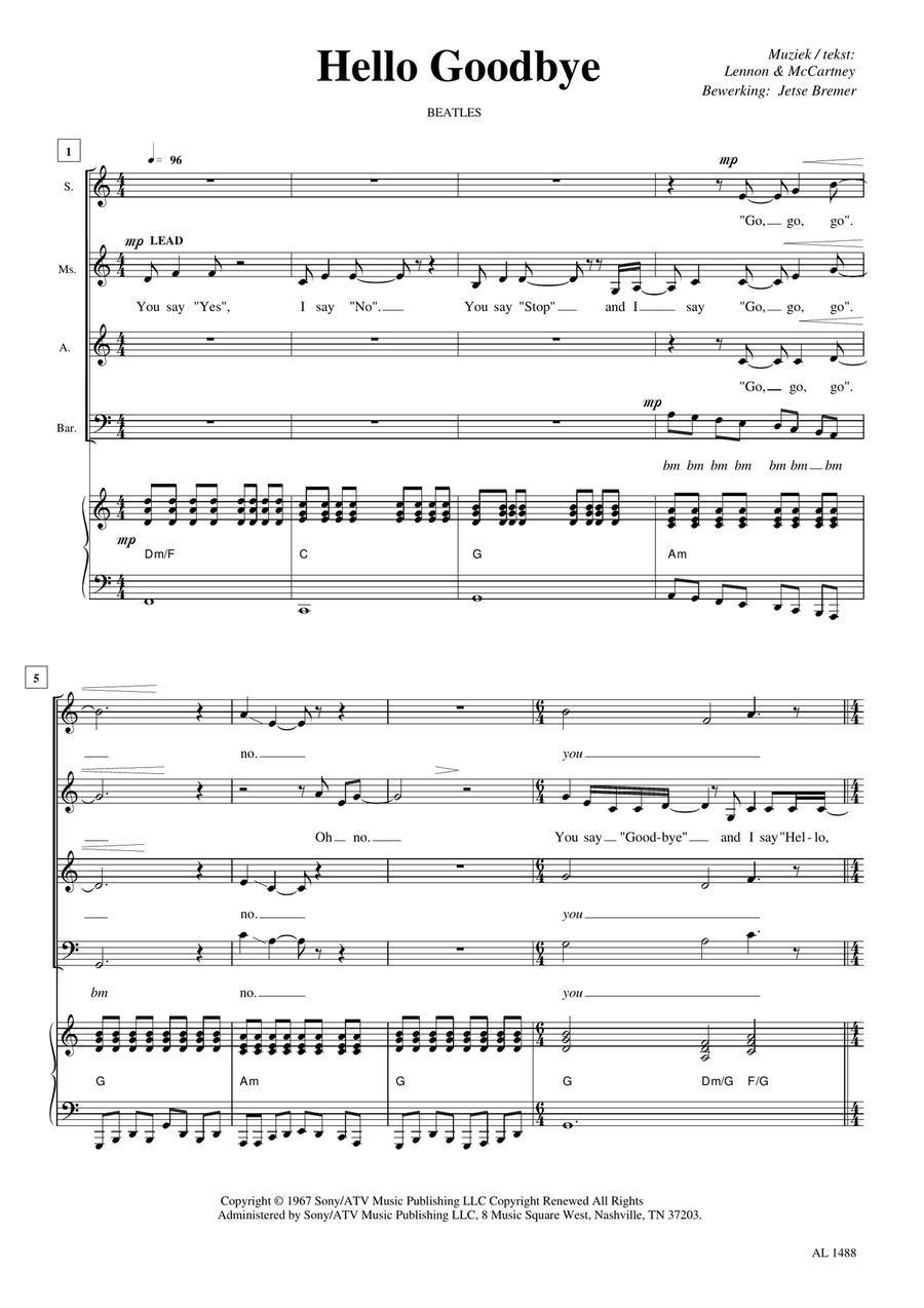 Hello, Goodbye 4-Part scores gallery preview page 1