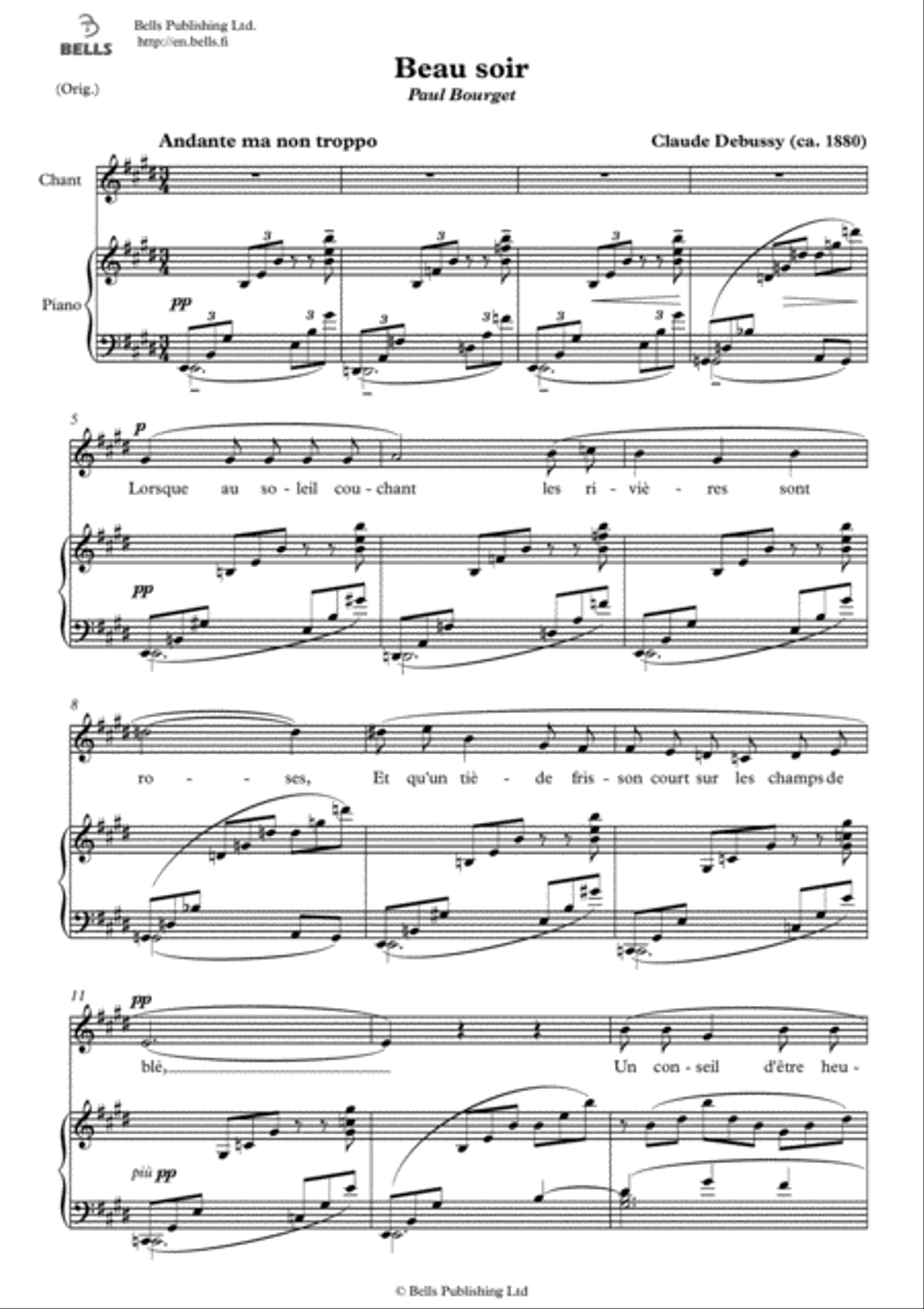 Beau soir (Original key. E Major) Voice Solo scores gallery preview page 1