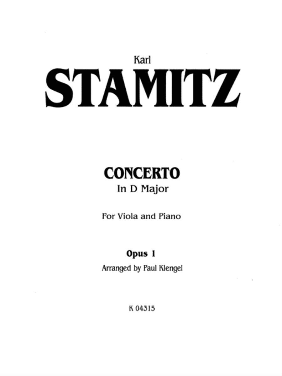 Book cover for Stamitz: Concerto in D Major, Op. 1