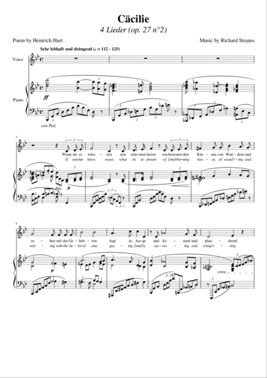 Cäcilie (Strauss) [Medium Low Voice] Low Voice scores gallery preview page 1