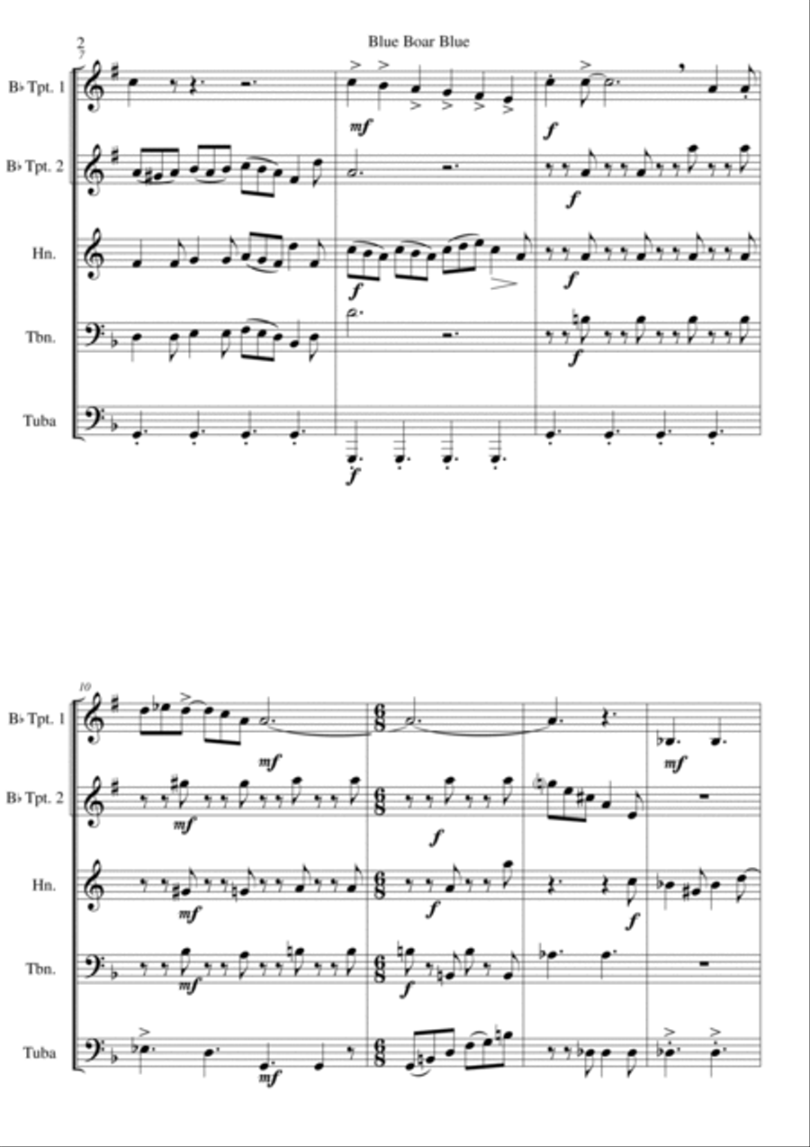 Blue Boar Blue for brass quintet Brass Quintet scores gallery preview page 2