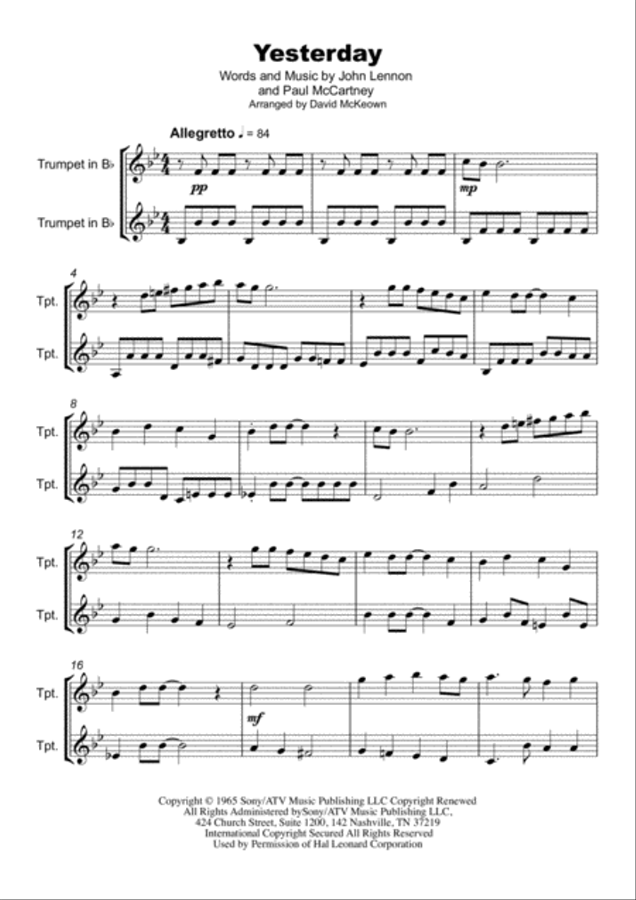 Yesterday Trumpet Duet scores gallery preview page 2