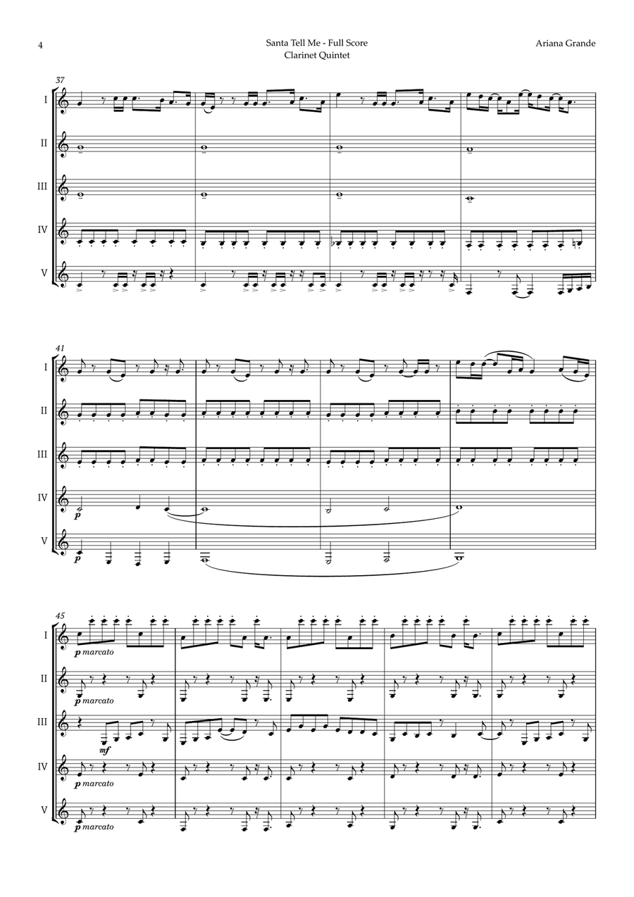 Santa Tell Me Clarinet Quintet scores gallery preview page 4