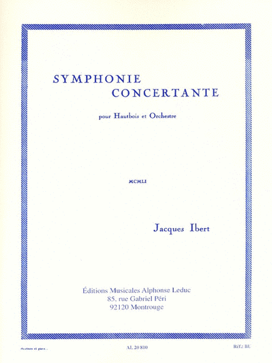 Symphony Concertante, For Oboe And Orchestra (piano Reduction)