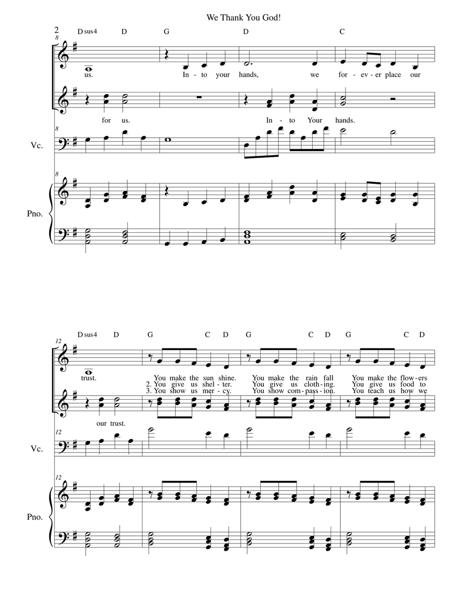 We Thank You God! SSA vocal trio cello and piano SSA scores gallery preview page 2