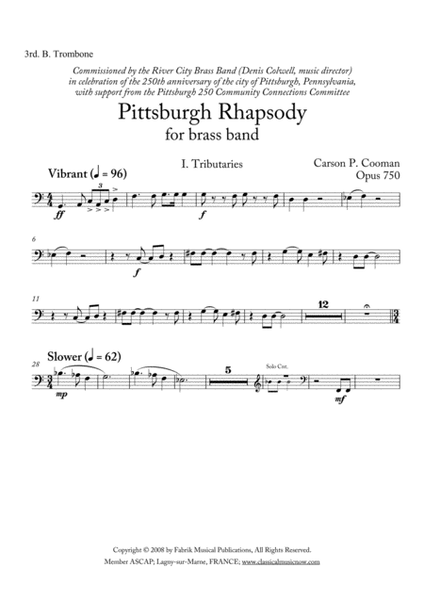 Carson Cooman: Pittsburgh Rhapsody (2008) for brass band, 3rd (bass) trombone part