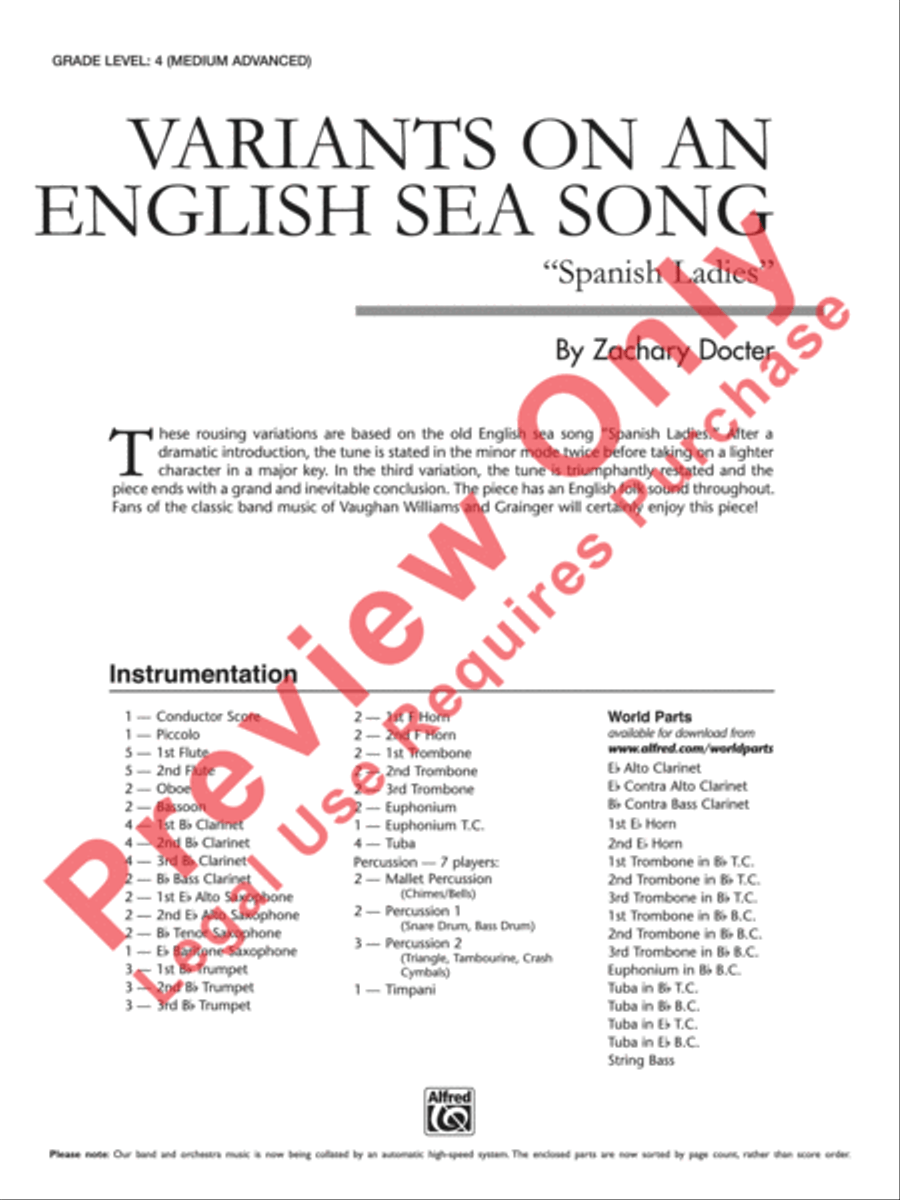 Variants on an English Sea Song Concert Band scores gallery preview page 2