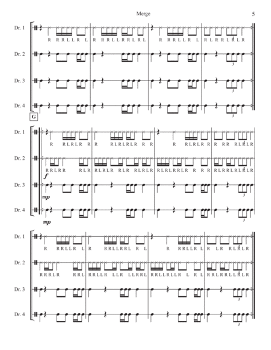 Merge (for 4 tuned drums) Percussion Ensemble scores gallery preview page 5