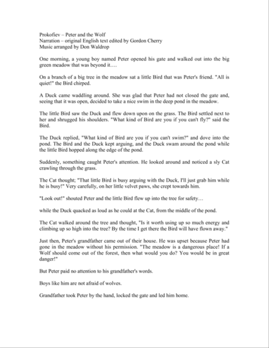 Peter and the Wolf for Brass Quintet, Piano, Percussion and Narrator Piano scores gallery preview page 15