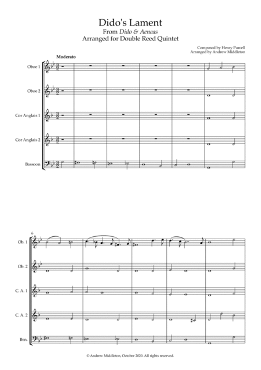 Dido's Lament arranged for Double Reed Quintet Woodwind Quintet scores gallery preview page 3