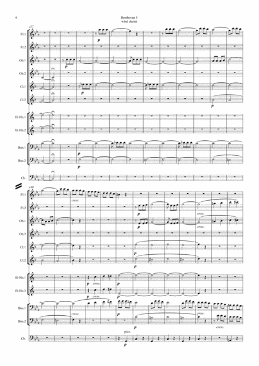 Beethoven: Symphony No.5 Op.67 Mvt.I - wind dectet (and opt. double bass) Double Bass scores gallery preview page 6