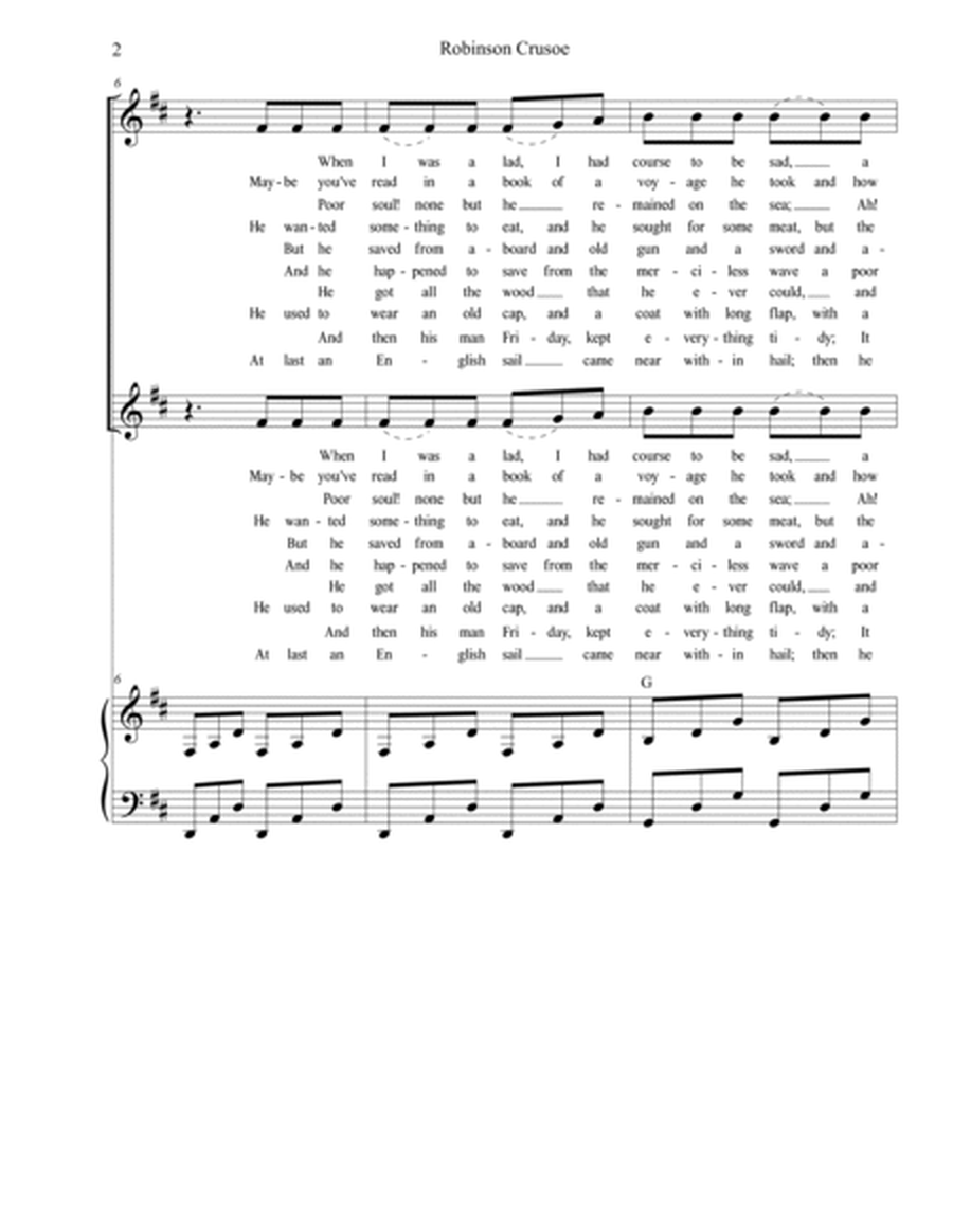 Robinson Crusoe (2-part children's choir) image number null