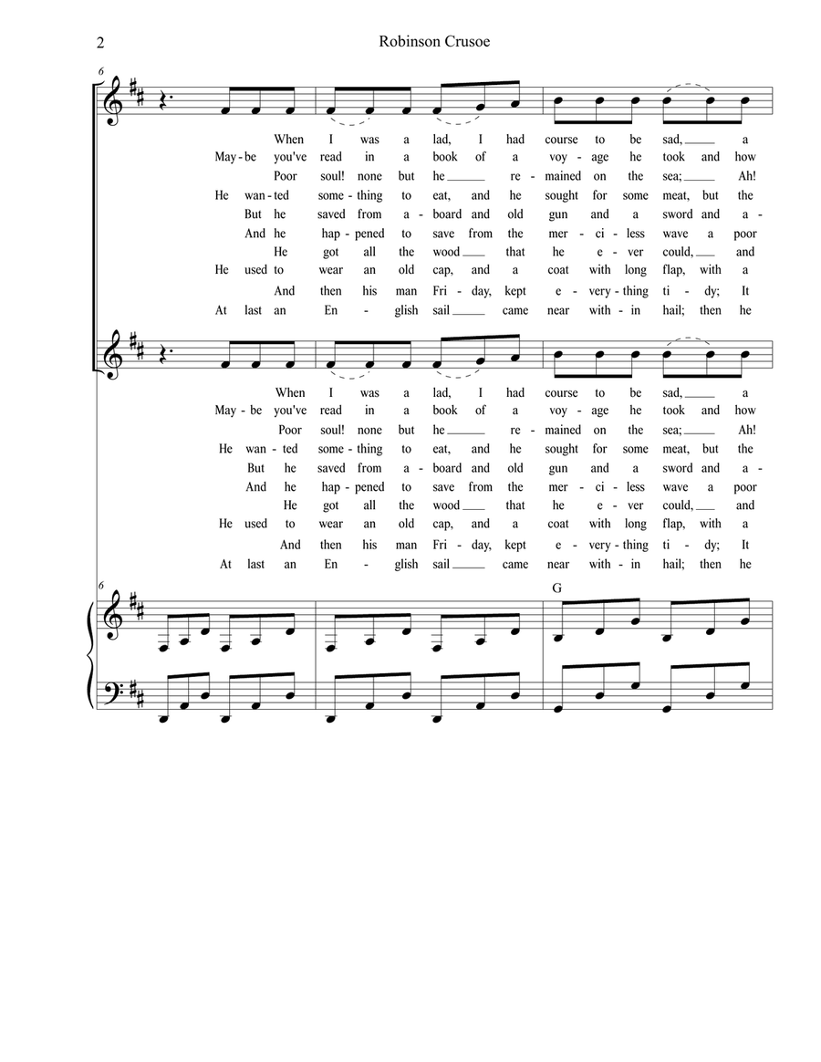 Robinson Crusoe (2-part children's choir) 2-Part scores gallery preview page 2