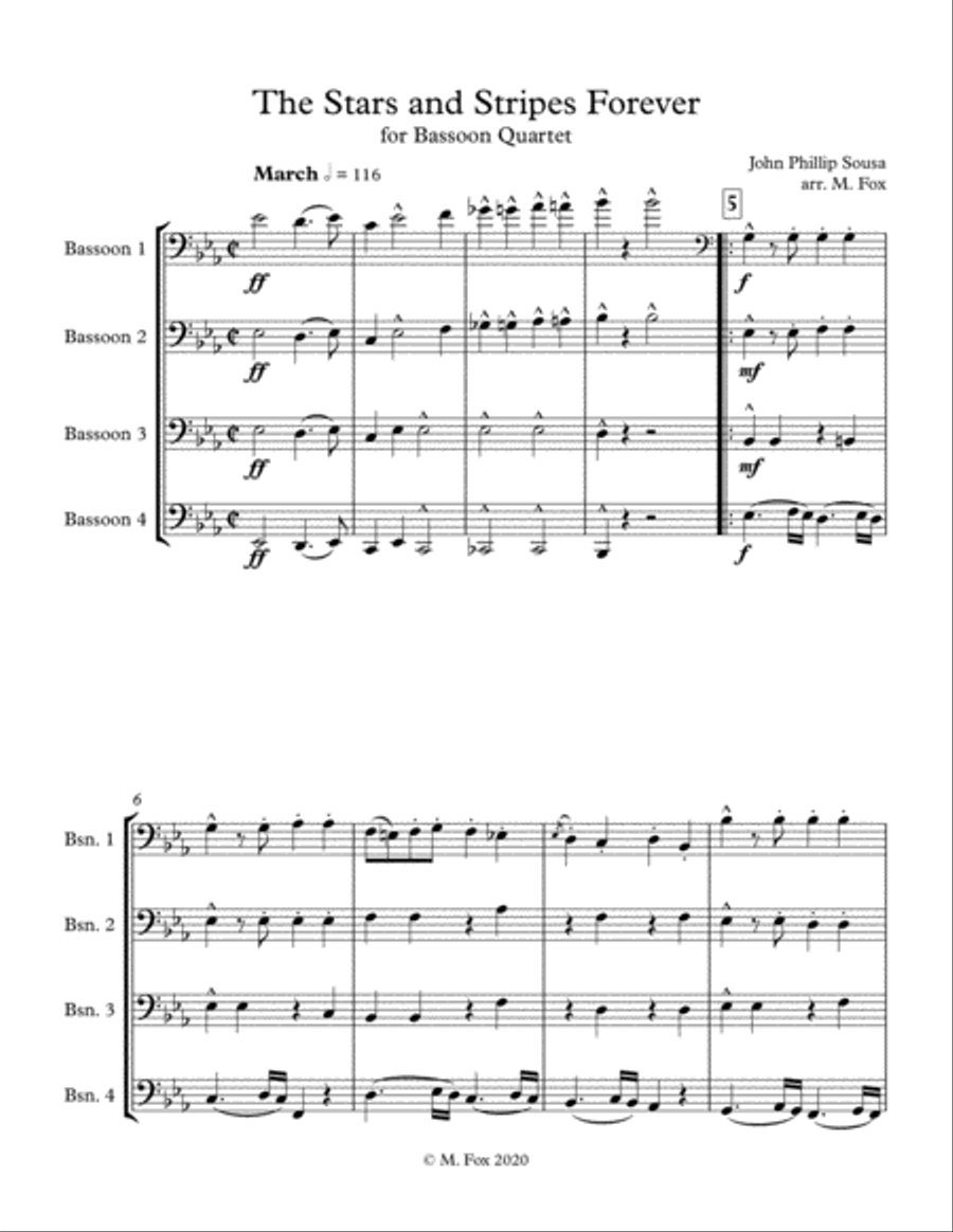 Stars and Stripes Forever (for Bassoon Quartet) Woodwind Quartet scores gallery preview page 1
