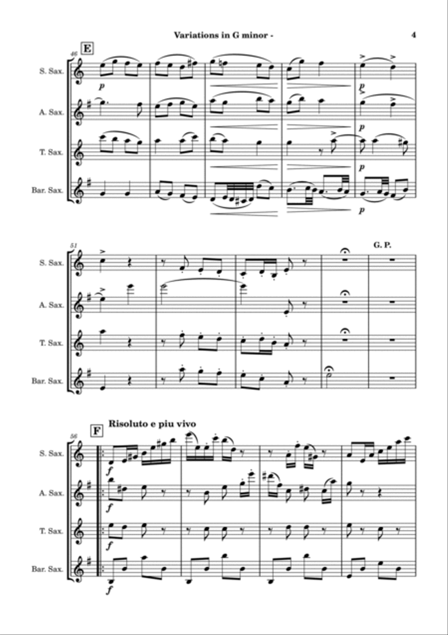 Variations in G minor (Saxophone Quartet) Saxophone Quartet scores gallery preview page 4