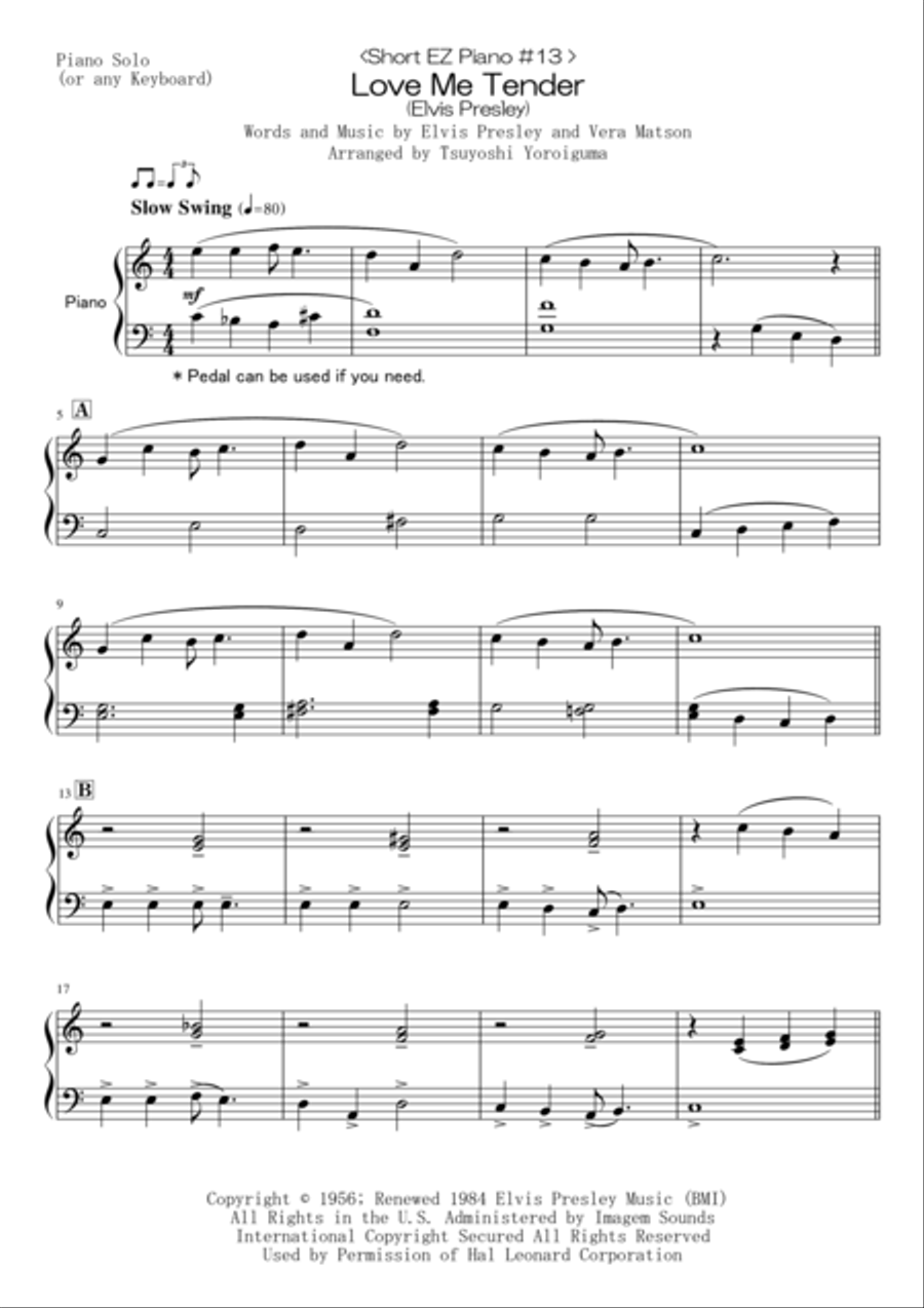 Love Me Tender Love Me Tender Easy Piano scores gallery preview page 1