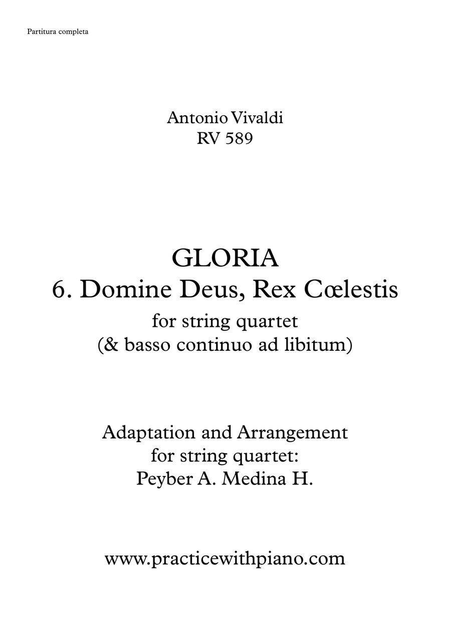 Vivaldi - RV 589, GLORIA - 6. Domine Deus, Rex Cœlestis, for string quartet String Quartet scores gallery preview page 1