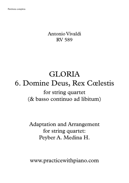 Vivaldi - RV 589, GLORIA - 6. Domine Deus, Rex Cœlestis, for string quartet image number null