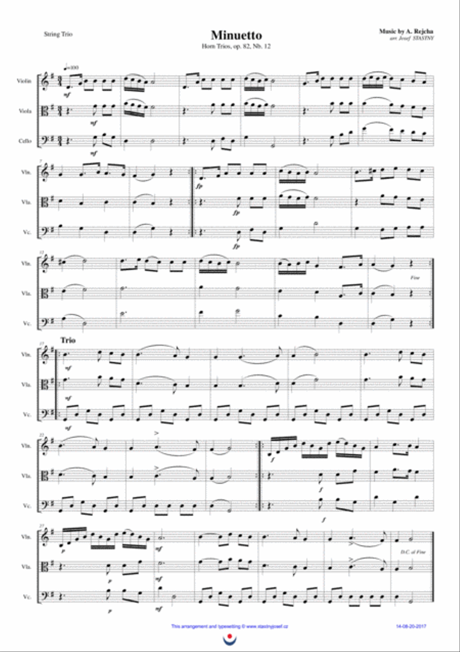 Horn Trios, Nb. 12 MENUET and Nb. 23 MENUET String Trio scores gallery preview page 1