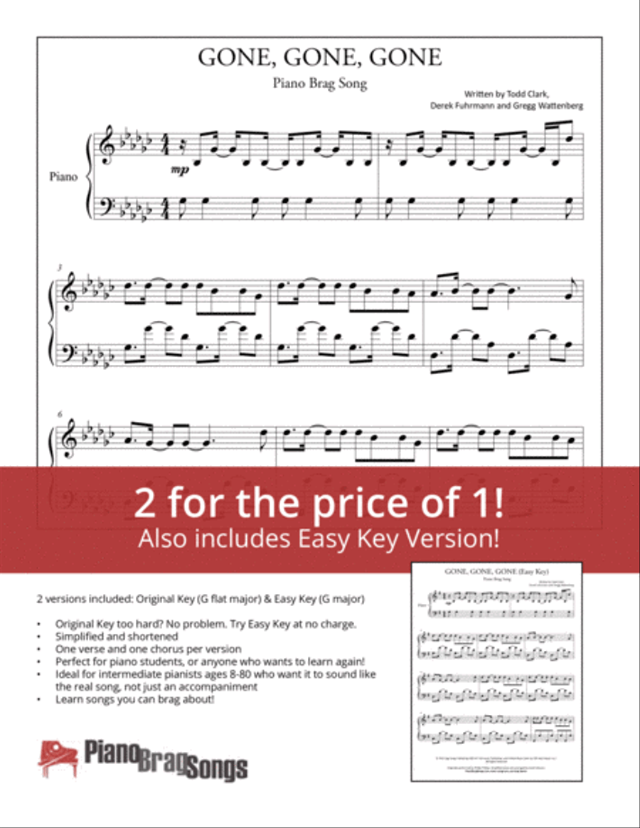 Gone, Gone, Gone Easy Piano scores gallery preview page 1