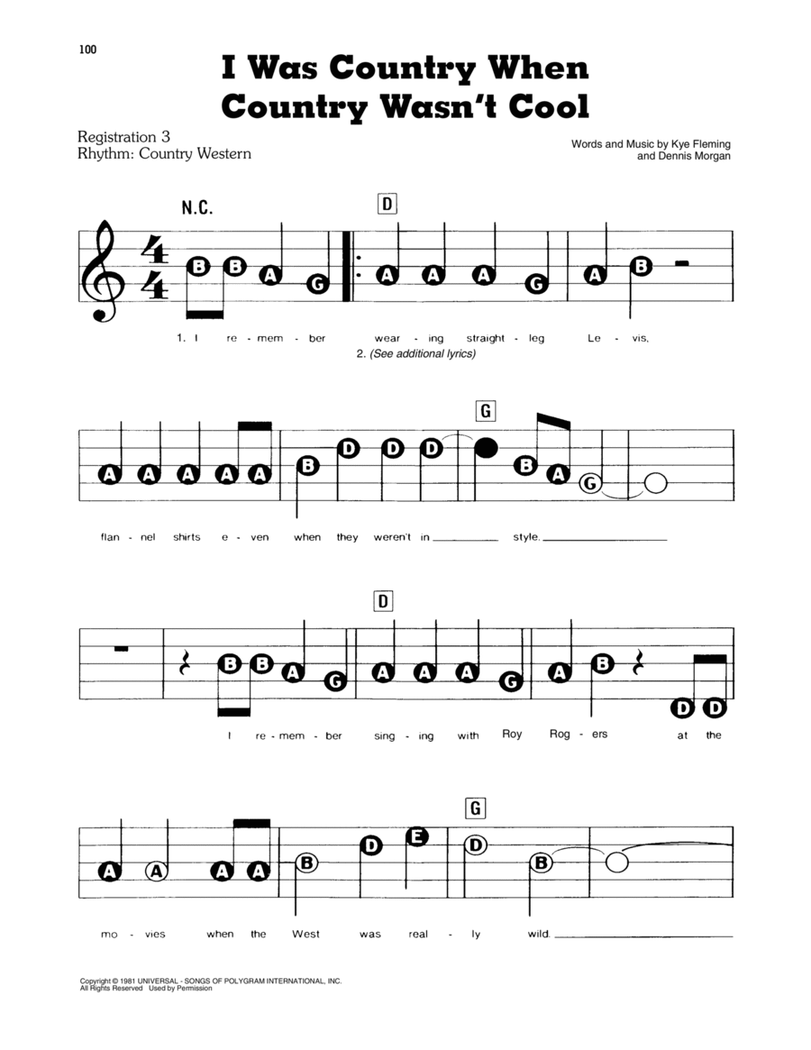 I Was Country When Country Wasn't Cool Electronic Keyboard scores gallery preview page 1