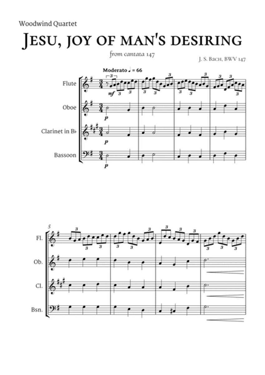 Bach Jesu, joy of man's desiring for Woodwind Quartet image number null